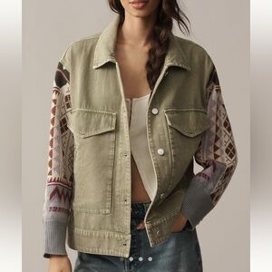 Anthropologie Sweater Sleeve Utility Jacket Pilcro NEW Large Green Pattern